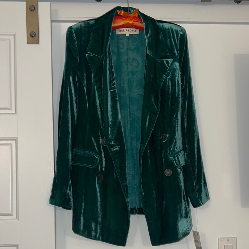 Free People Teal Velvet Blazer